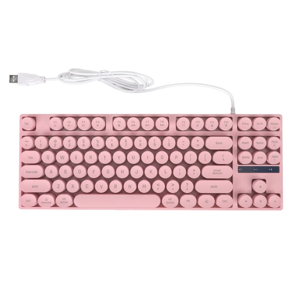 Gaming Keyboard USB Rund 87 nøkler Fargerikt Bakgrunnsbelyst Ergonomisk Mechanical Touch Wired Keyboard for stasjonær bærbar PC Rosa