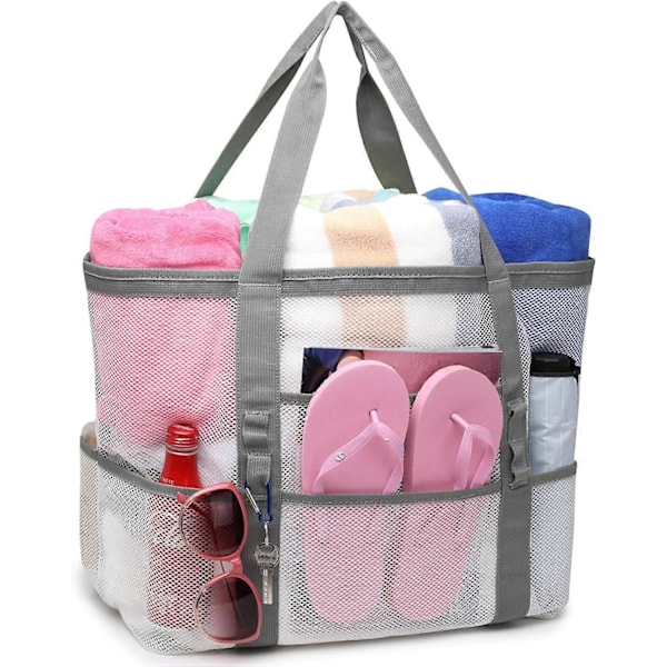 Strandtaske, F-color Mesh Strandtaske Oversized Strandtaske 9 Lommer Strandlegetøjstaske