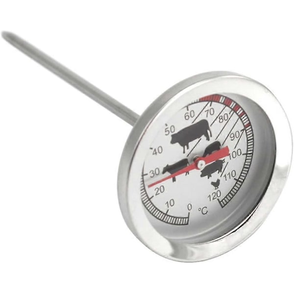 Steketermometer i rustfritt stål - analogt kjøtttermometer opptil 120 C - grilltermometer - kjøttnål