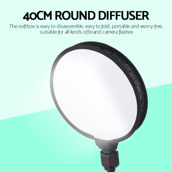 Bærbar rund Speedlite Softbox-diffuser - 40 cm, sammenleggbar, for kamerablitslys