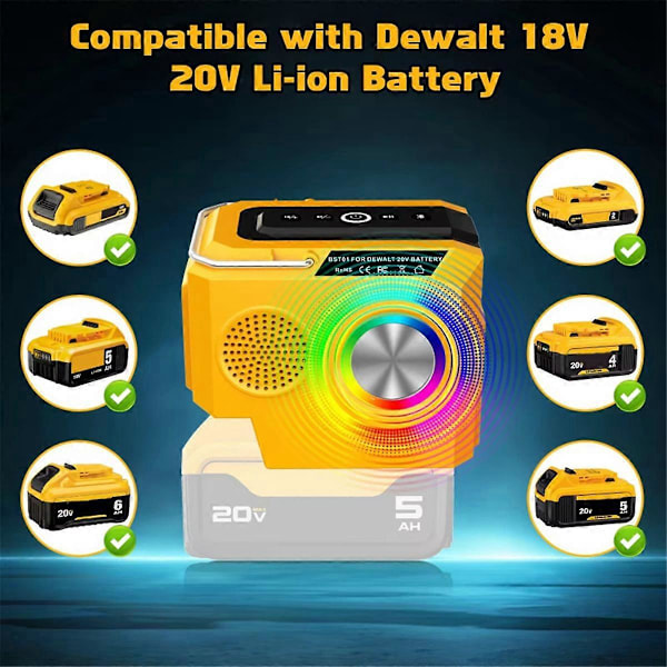 Bärbar Bluetooth-högtalare för 18-20V Li-Ion-batteri