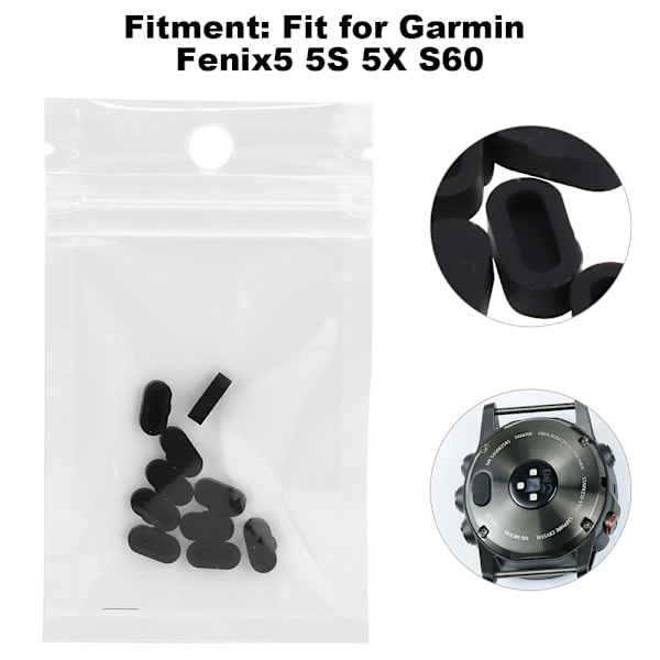 10 st/set Silikon Dammskyddspluggar Skyddskåpa Passar Garmin Fenix5 5S 5X S60 Smartwatch (Svart)
