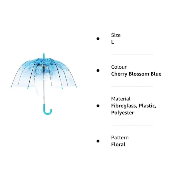 Transparent Paraply Dome, Vindtæt Letvægt (Blå)