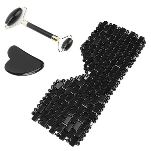 Jadestone Eye Pad Roller Set Minska mörka ringar Främja cirkulation Ögonkudde Massagerullebräda Svart