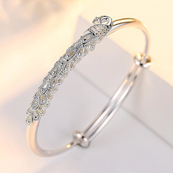 Vintage Käsintehty Sterling Hopeoitu Rannekoru Naisille Riikinkukko Käsikoru