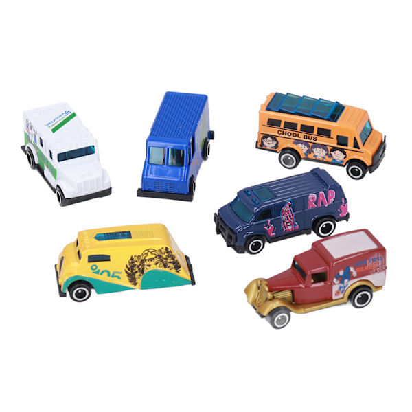6 st legering bilmodell robust hållbar legering plast olika former levande färger 1:64 skala metallbuss leksaksbilar set