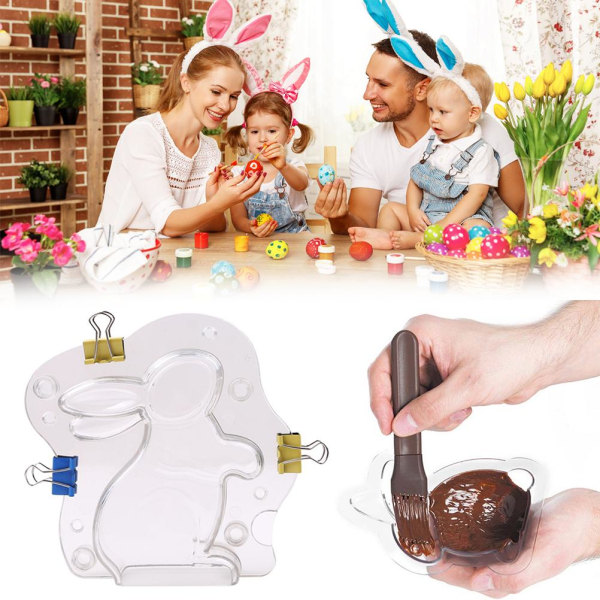 3D Påskehareform Chokolade Slikkage Gelé Bageværktøj Non Stick DIY Form til påskedekoration