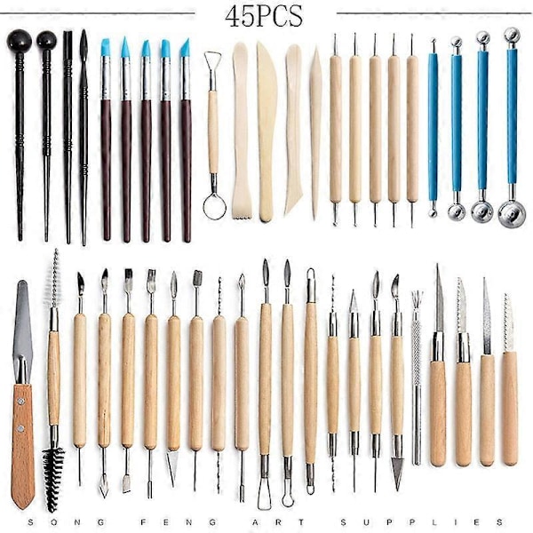 45 st Keramik Skulpteringsverktyg Kit Lera Skulpteringsverktyg Modellering Verktyg för Krukmakare, Keramik, DIY Konstnär