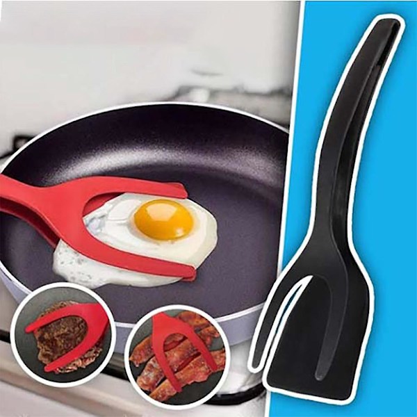 Stekt Egg Dobbel Spatel, Non-stick Matklype 2-I-1 Silikon Eggvender Pannekake Brødklemme Grillspade Tang for Matgrep og Snuing