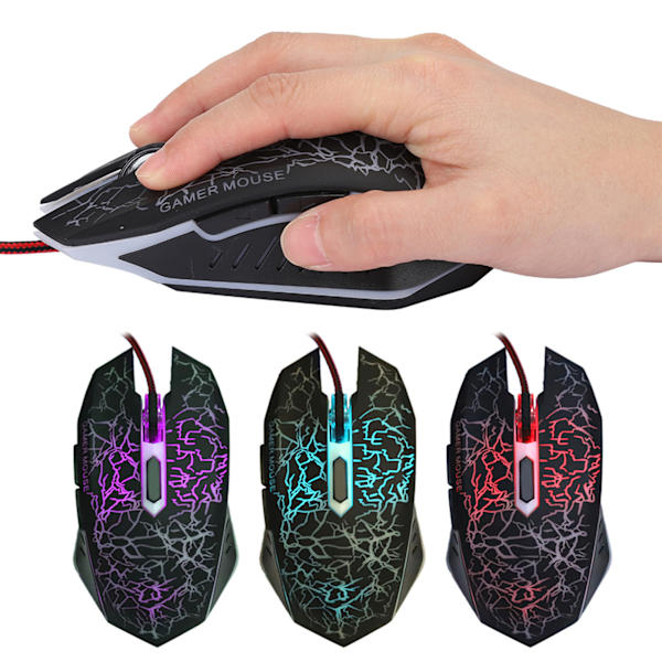 Trådlösa spelmöss med 6 knappar, ergonomisk LED USB-spelmöss för dator, bärbar dator, stationär dator
