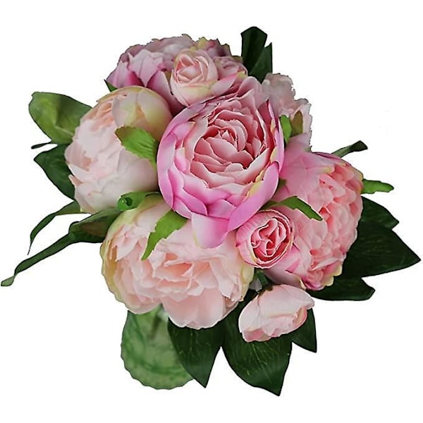 32cm Peonbukett - Kunstige silkeblomster - 9 Blomster (Lys Rosa)