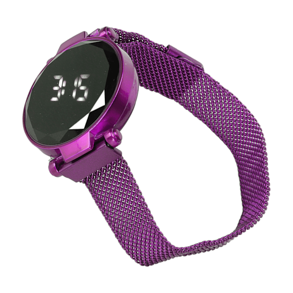 Kvinnor LED- watch LED-pekskärm Stor skärm Hållbar legering Modedesign Digital LED- watch för flickor Kvinnor Vuxen Lila