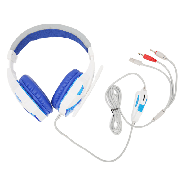 Kablet Gaming Headset med dobbel 3,5 mm plugg og USB justerbar volumdemping Gaming Hodetelefon med mikrofon og lys for datamaskin