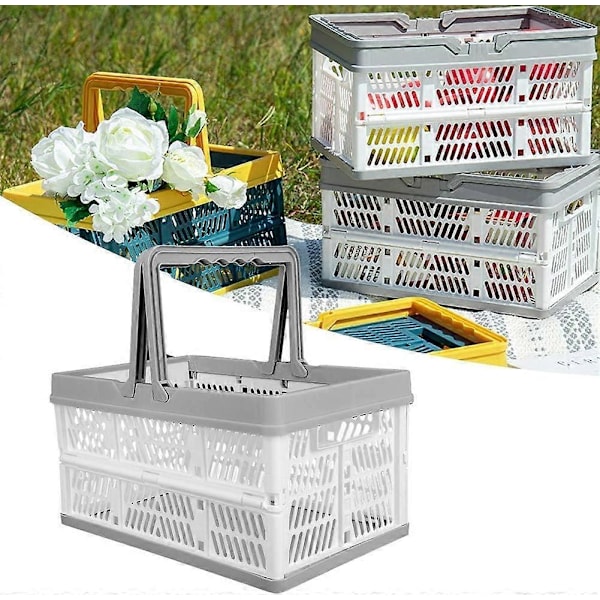 Sammenleggbar plastkurv, oppbevaringskurv med håndtak for camping, reise, shopping