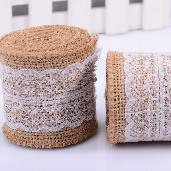 Jute Linne Volym Spets DIY Manuell Volym Dekoration 6CM Bred 2M Längd (Vit Spets)