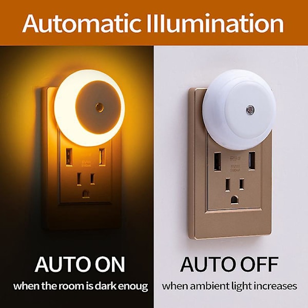 Smart Plug-in Nattlampa med Skymnings- till Gryningsensor - Varmvitt Ljus för Badrum, Sovrum, Kök, Hall - Anti-Infraröd