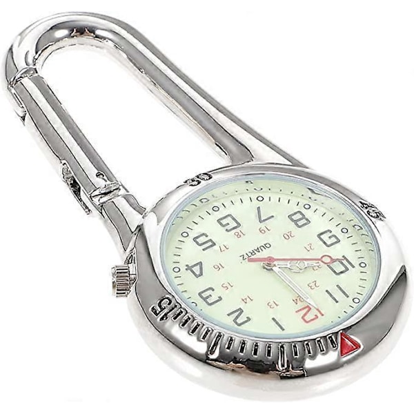 Silver Unisex Lommeur Hvid Urskive Sort Metal Analog Quartz Urværk med Sort Clip-on Karabinhage