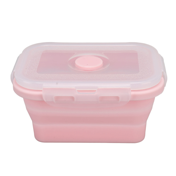 Hopfällbar silikonmatbehållare, hög temperaturbeständig, mikrovågsugnssäker lunchlåda, miljövänlig Bento-låda 350 ml rosa