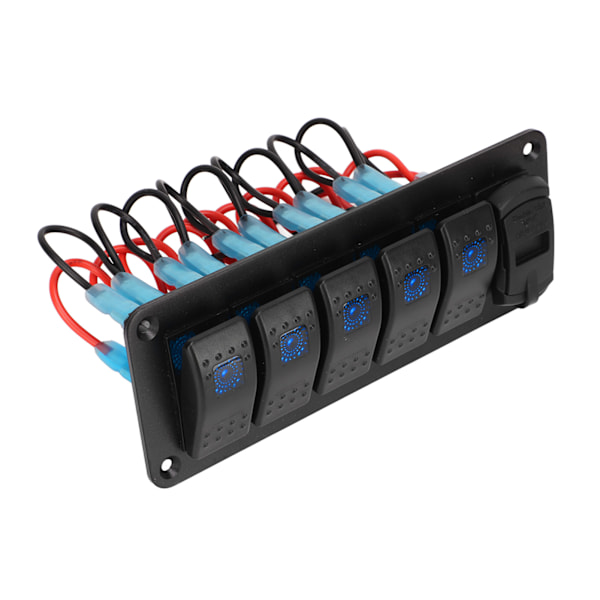 5-knaps vippekontaktpanel 12V-24V dobbelt USB-oplader LED spændingsdisplay til/fra-kontakt til lastbil RV Yacht
