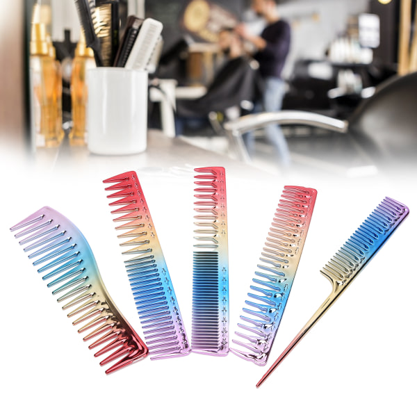 5 stk Space Aluminium Fargerig Gradient Haircut Kam Salon Frisør Kam Styling Tool