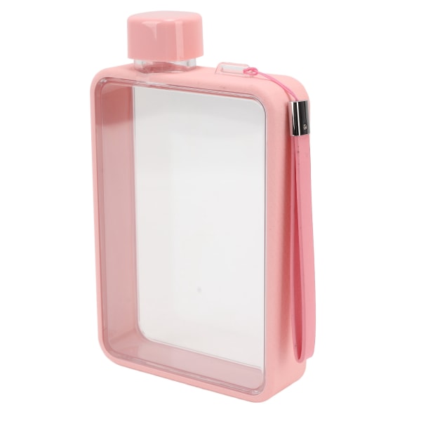 Platt vattenflaska plast läckagesäker transparent fyrkantig bärbar A5 papper vattenflaska 380ml rosa
