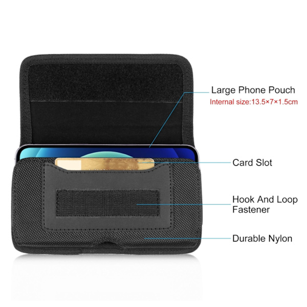 Telefonbelteveske med belteklips for iPhone 14 Pro, iPhone 14, iPhone 13 Mini, Samsung Galaxy S23 (Svart)