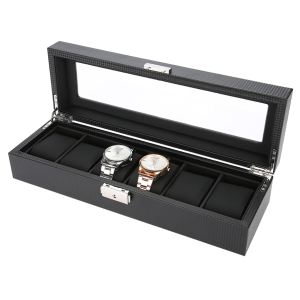 6 Grids PU Carbon Fiber Læder Ur Holder Armbåndsur Display Case Smykker gave opbevaringsæske
