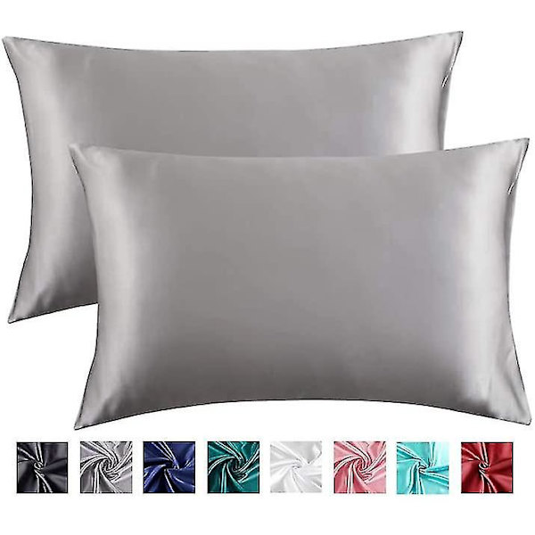 Satin Kuddar för Hår och Hud, Grå, 2-pack, 20x26 Tum