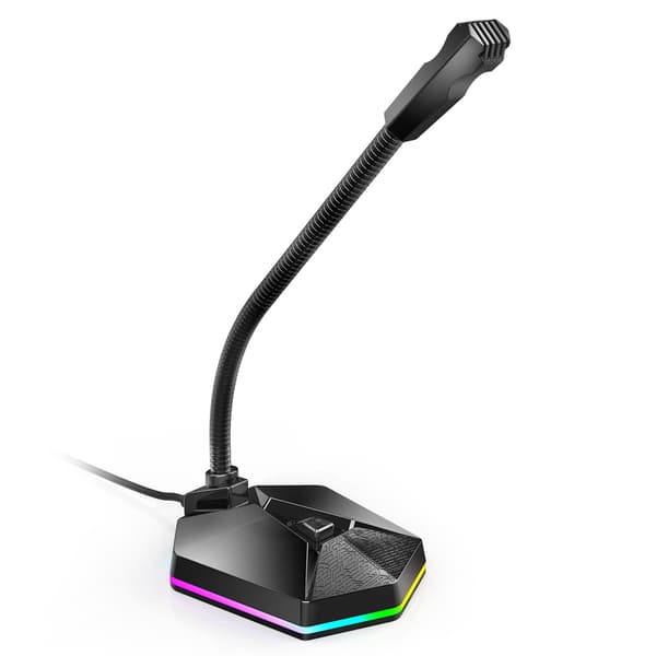 Computer Mikrofon RGB USB Bøjelig 360 Grader Omnidirektionel Driverfri PC Desktop Mike