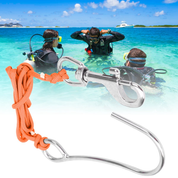 Scuba Diving Drivkroker med line rustfritt stål klips Enkel revkrok Utstyr orange