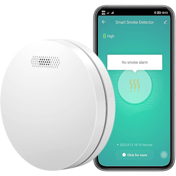 WiFi-röksensor med batteri Smart trådlös brandvarnare med testlarm för brandvarning 1 styck