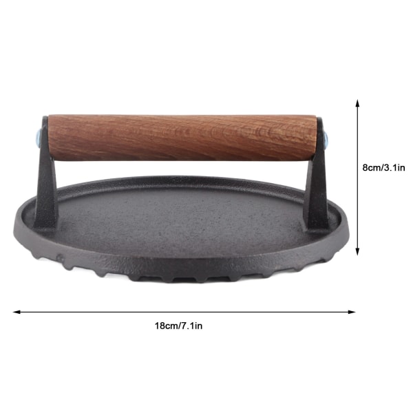 Runda BBQ Tool Gjutjärn Trähandtag Steak Press Grill Stekt Stekt kött Tryckverktyg
