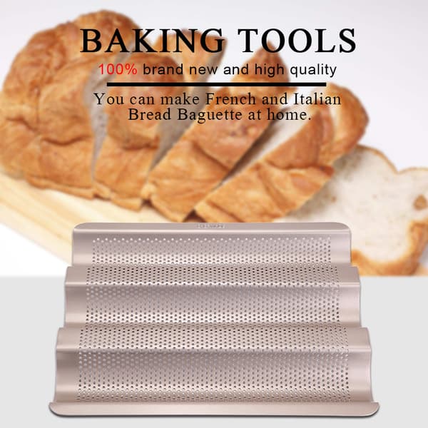 10-tommers franskbrødform Baguette Bakebrett Perforert 3-spor Non Stick Bake