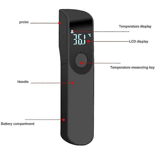 Termometer til voksne, kontaktfrit pandetermometer til børn, kontaktfrit infrarødt termometer til baby, øjeblikkelig aflæsning med digital - Sort