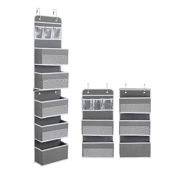 Dørhengende arrangør med 5 store lommer med vindu og 2 PVC-lommer, multifunksjonell, for dør, bad, soverom, stue (grå)
