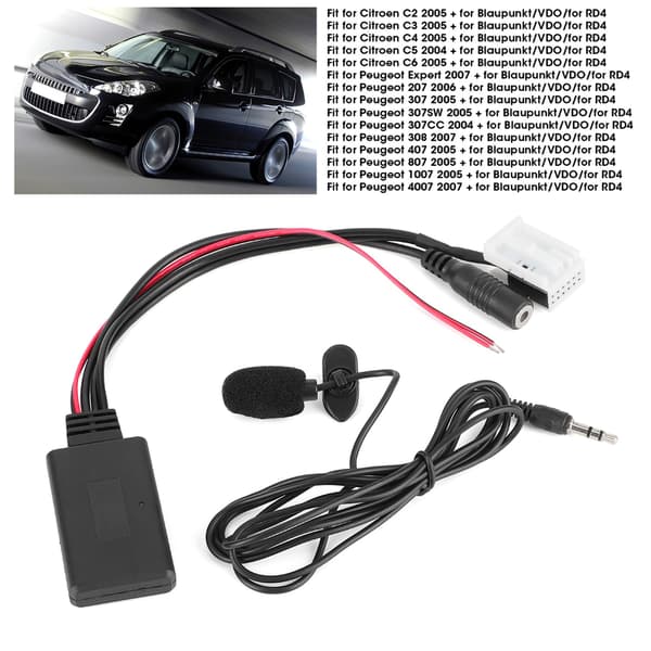 12-Pin Bluetooth Ljudkabel Bil AUX Adapterkontakt med Mikrofon Passar Citroen Berlingo