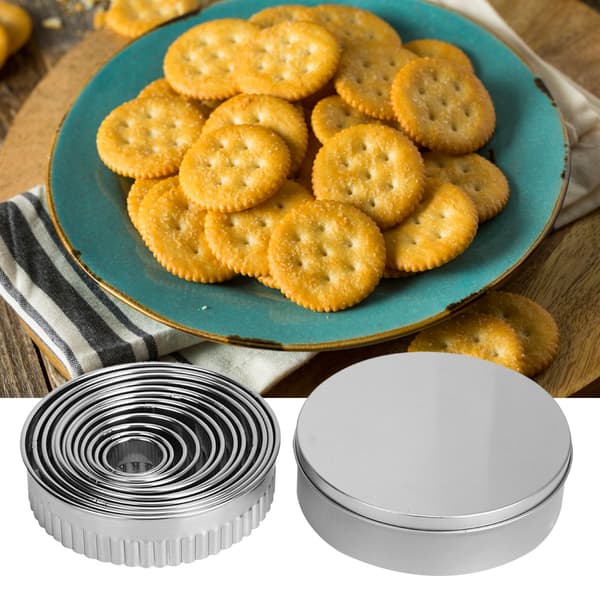 12 stk. runde kakekjeks kaker deigkutterform i rustfritt stål med tenner DIY bakeverktøy
