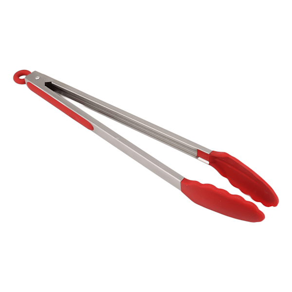 Kökstång i silikon, rostfritt stål, värmebeständig, halkfri, matserveringstång för bakning, matlagning, röd, 40 cm / 15,7 tum