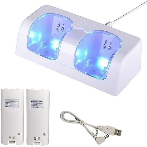 Kaksoislatausasema Nintendo Wii -kaukosäätimelle, Wii-latausasema, Nintendo-peliohjaimen laturi 2 x 2800 mAh ladattavalla akulla