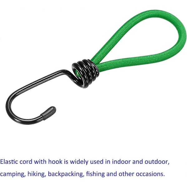 Elastisk snodd med krok - Presenning Gummiband Rep Fästning Tält Tillbehör, Används för Utomhus/Camping/Vandring (6\" Längd, Grön)