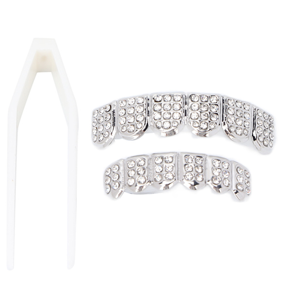 Trendigt guldpläterat hiphop-tandsmyckesset i legering - unisex - accessoarer för rappare - silver