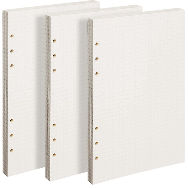 A5 3-pack 5 mm Rutat Papper, 6-Håls Övningspapper