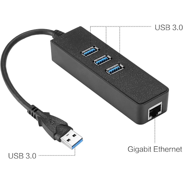 3 Port USB 3.0 HUB till RJ45 Gigabit Ethernet 10/100/1000 Mbit USB Ethernet Adapter för Macbook, Surface Pro, Chromebook