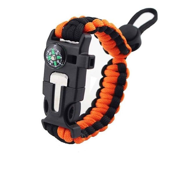 Justerbart armband med tändare och högljudd visselpipa - Perfekt för utomhusaktiviteter - Svart/Svart+Orange