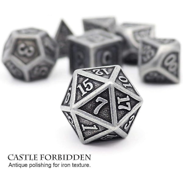 Veritahrainen metallinen DND-nopan sarja, veritahraiset D&D polyhedraaliset RPG-nopat (antiikki rauta)
