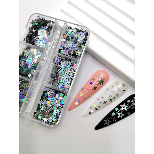 Holografinen hopea, kahdeksankulmainen, tyhjä tähti glittersekoitus, paksu paljettimuoto DIY-vartalomeikkiin ja kynsitaiteen koristeluun