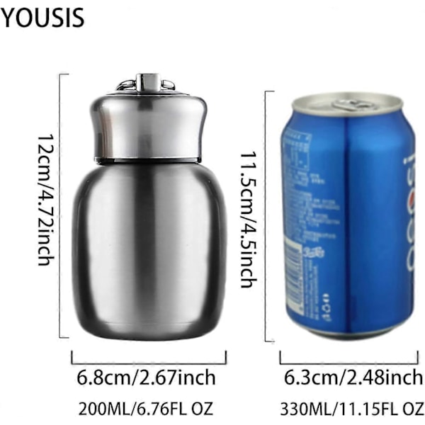 200ml Mini Termosar Vattenflaska Vakuumflaskor Kaffe Mjölk Drickkopp Läckagesäker Varm och Kall Vattenflaska Resa (Silver)
