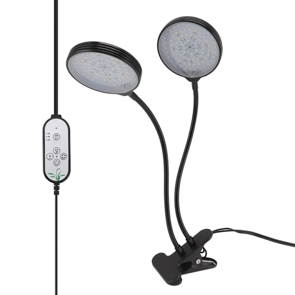 Plantevækstlys Timing 5 dæmpbare niveauer Vandtæt Dobbelthoved 30W USB-drevet LED plantelampe med klipsbase