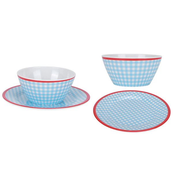 4 st/set salladsskål tallrik ljusblå rutnät mönster imitation porslin snacks tallrik bordsartiklar