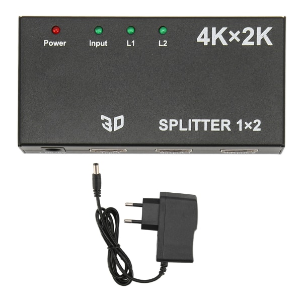 HD Multimedia Interface Splitter 1 in 2 Out 4K 2K Duplicate Mirror Screen Video Switcher med AC Adapter för TV 100‑240V EU-kontakt
